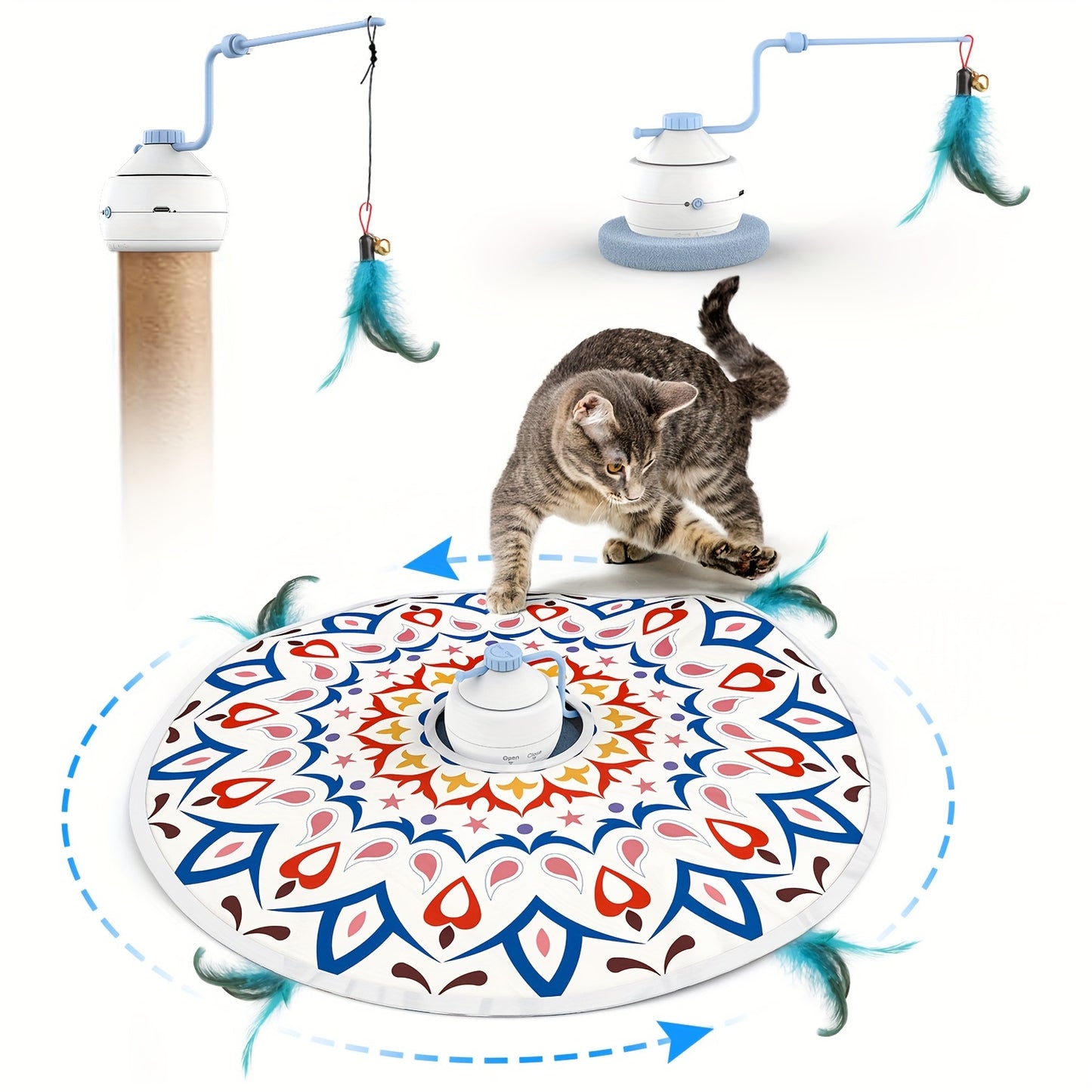 Cat Toys 3-in-1 Smart Interactive Electronic Kitten Toy Random Moving Feather Balls Indoor Exercise Cat Dog Pet Products, Shell Material, with 2 Replacing Fluttering Butterfly And Bring A Fun Surprise, Cat Toys for Indoor Cat