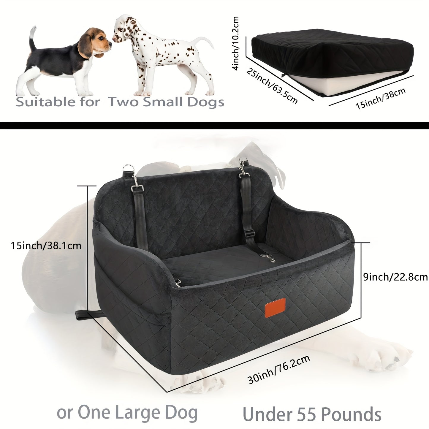 [3 Straps Dog Car Seat] Adjustable Dog Car Seat for Medium and Large Dogs | Pet Travel Car Bed with Seat Belt Pass-Through, Fully Removable and Washable, 3 Straps for Easy Installation