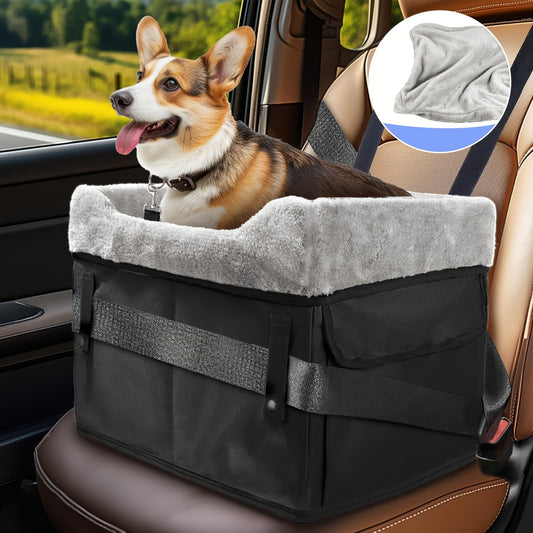 [Portable Dog Car Seat] Upgrade Portable Dog Car Seat for Small and Medium Dogs | Heightened Booster Seat with Storage Bag, Adjustable Straps, Easy to Install, Foldable, Detachable and Washable (Black)