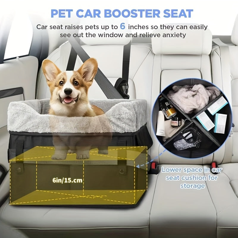 [Portable Dog Car Seat] Upgrade Portable Dog Car Seat for Small and Medium Dogs | Heightened Booster Seat with Storage Bag, Adjustable Straps, Easy to Install, Foldable, Detachable and Washable (Black)
