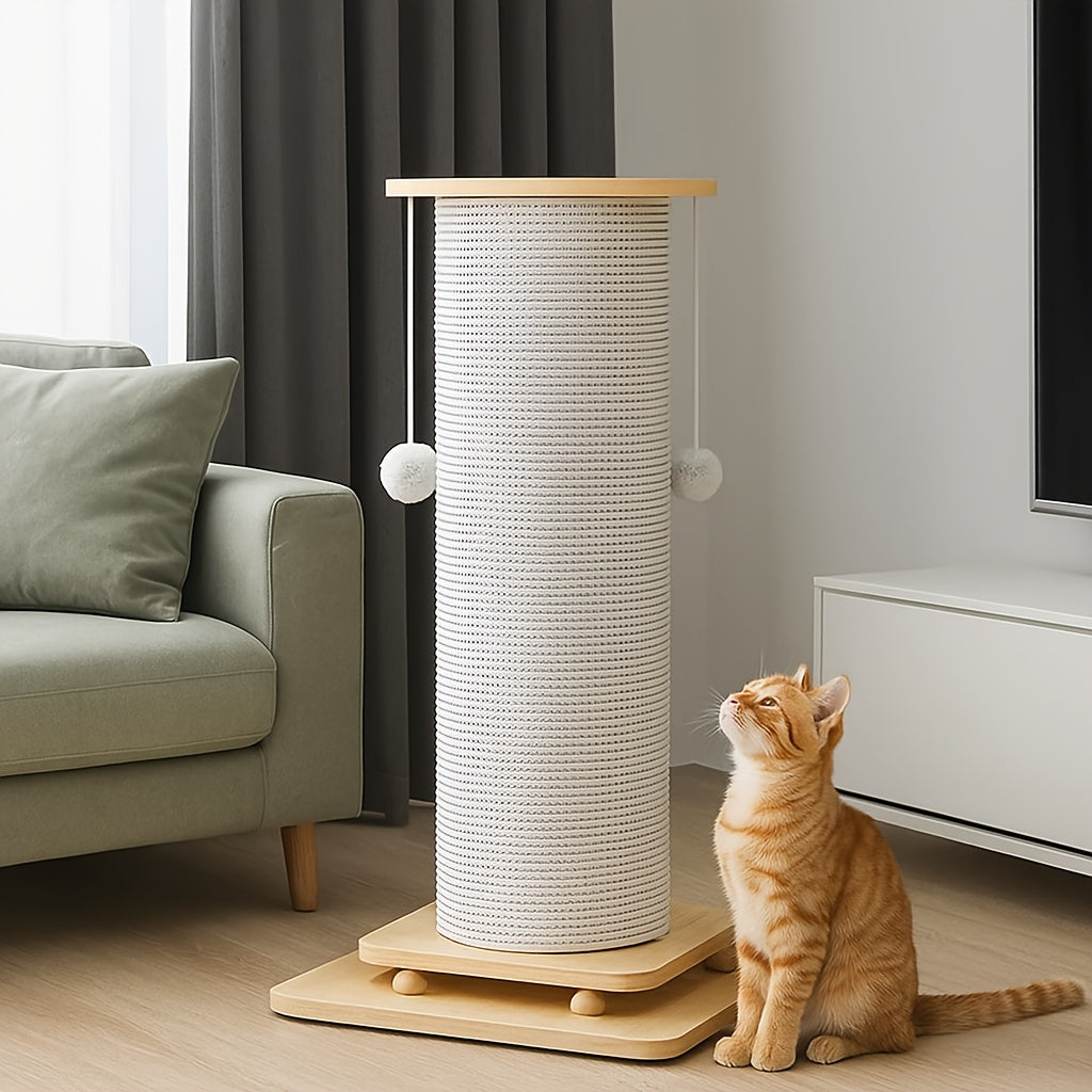 32"/24" Extra Large Vertical Sisal Cat Scratching Post, Cat Scratching Post with Hanging Ball Toy - Durable, Wide Base with Quiet Non-Slip Pad And Cat Toy Plush Ball, Anti-Scratch High Cat Scratcher for Indoor Cats, Modern Pe