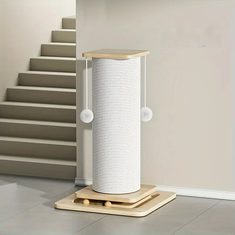 32"/24" Extra Large Vertical Sisal Cat Scratching Post, Cat Scratching Post with Hanging Ball Toy - Durable, Wide Base with Quiet Non-Slip Pad And Cat Toy Plush Ball, Anti-Scratch High Cat Scratcher for Indoor Cats, Modern Pe