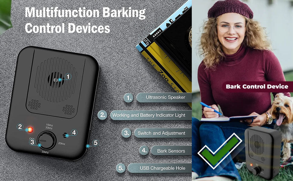 Barkpup Anti Barking Deterrent Device Dog Behavior Training Rechargeable Tool 10m Control Range LED Indicate Indoor/Outdoor Use
