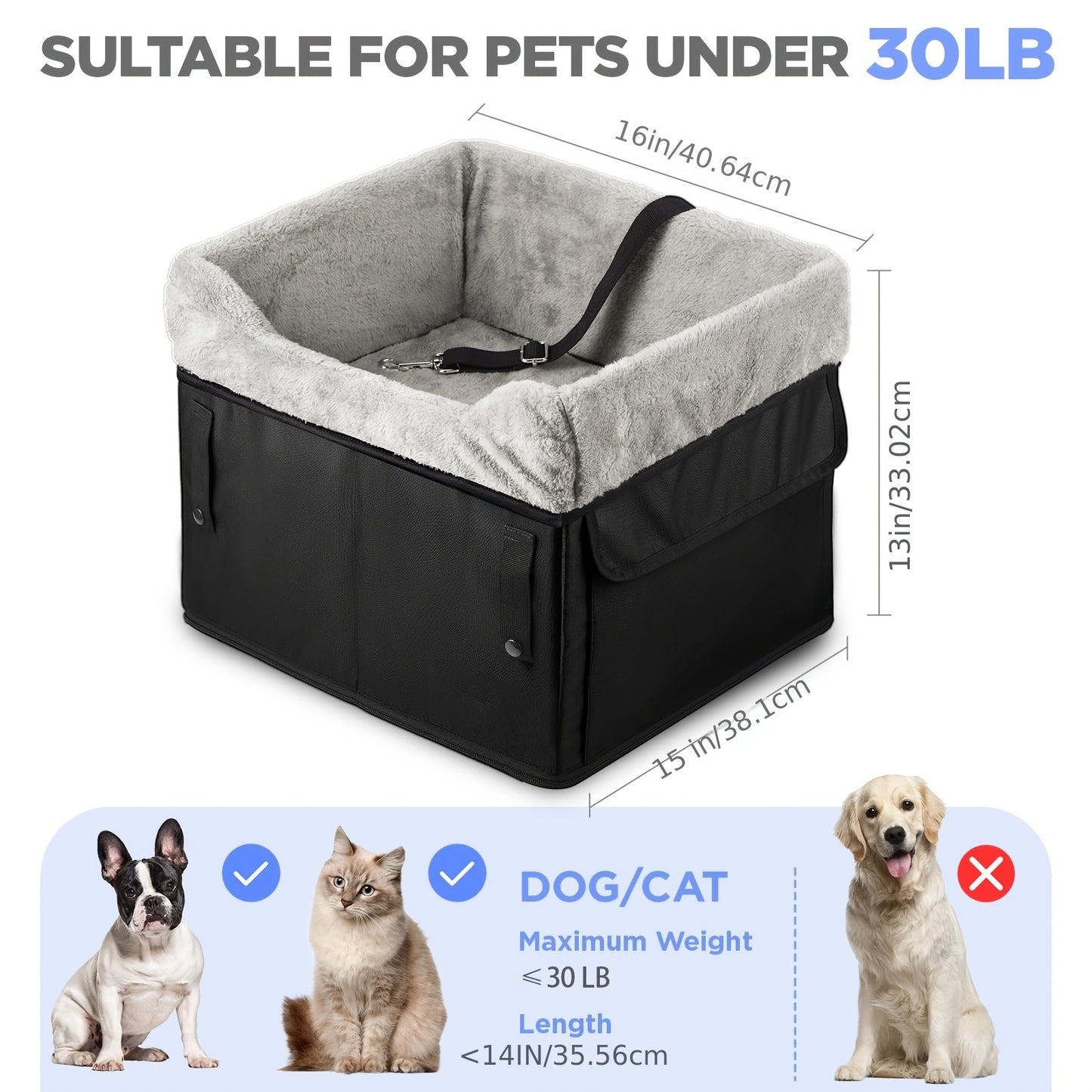 [Portable Dog Car Seat] Upgrade Portable Dog Car Seat for Small and Medium Dogs | Heightened Booster Seat with Storage Bag, Adjustable Straps, Easy to Install, Foldable, Detachable and Washable (Black)