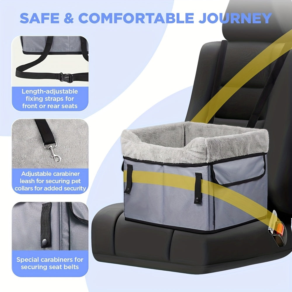 [Portable Dog Car Seat] Upgrade Portable Dog Car Seat for Small and Medium Dogs | Heightened Booster Seat with Storage Bag, Adjustable Straps, Easy to Install, Foldable, Detachable and Washable (Black)