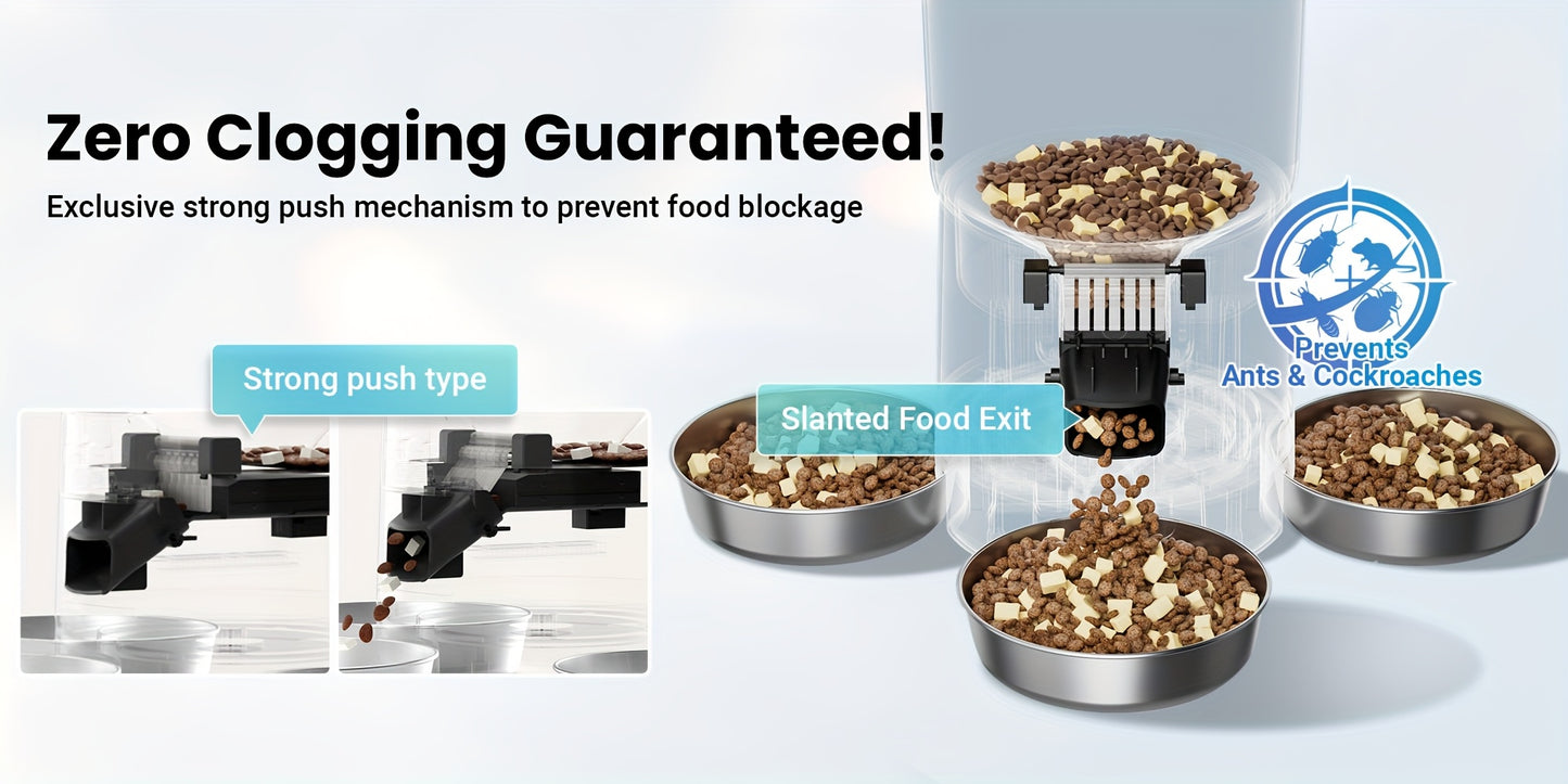 Smart WiFi Feeder with App Control & 1.59gal Large Capacity - 3- Dispenser with 3-Bowls System, Real-Time Monitoring, Auto Feeding Schedule, Plug (110-130V) for Multi- Households, Pet Waster Prevention, Dog Feeder Automatical